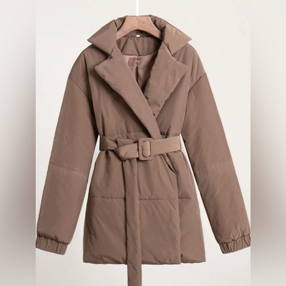 Classic Puffer Long Sleeve Winter Coat with Belt - Picture 10 of 12